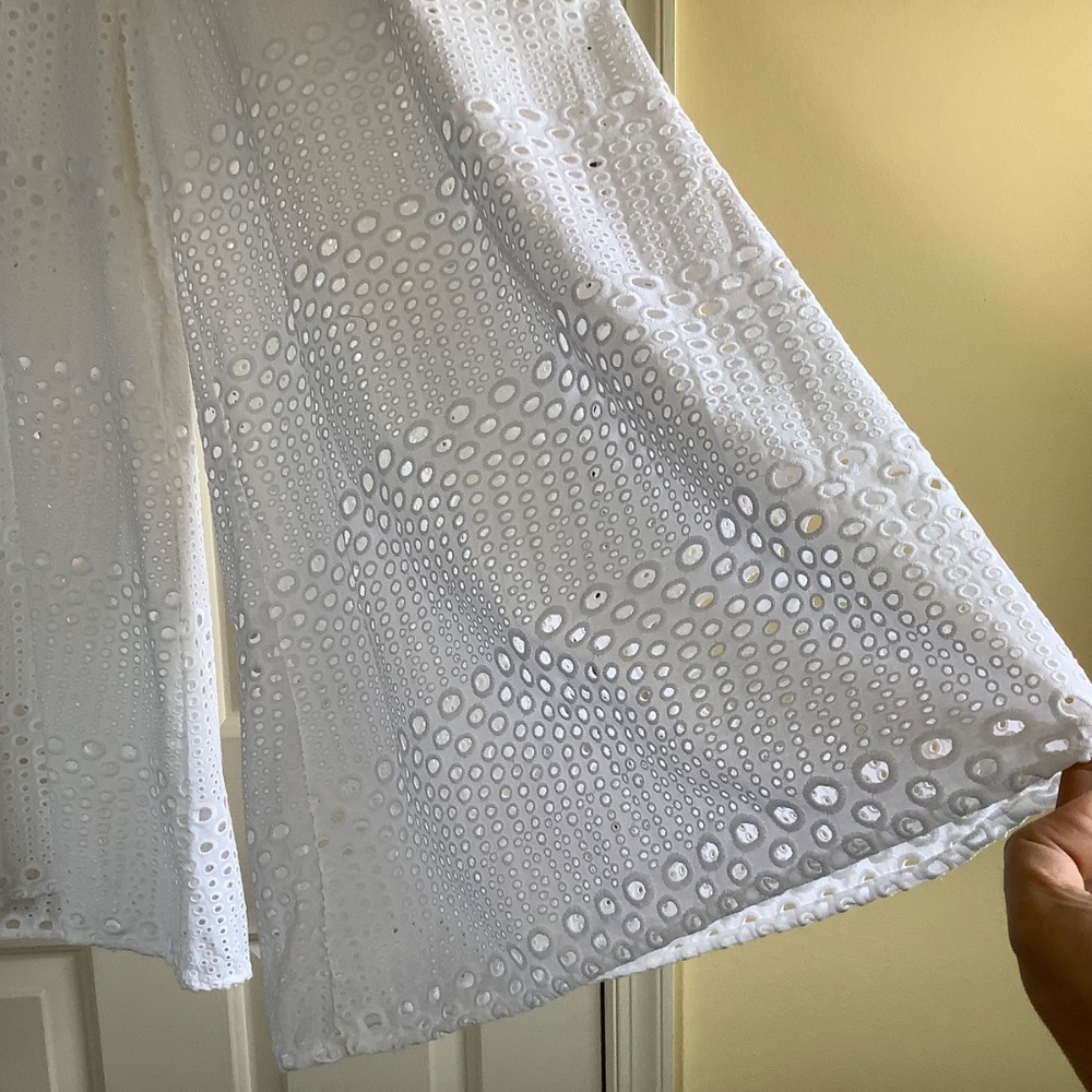 NATORI Round Eyelet Wide Leg Pants White SZ XL - Picture 7 of 16